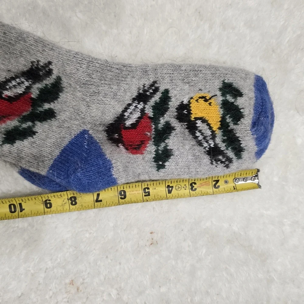 Handmade 100% Natural Goat Down Socks Fuzzy Warm‎ Wool Knitted Bird Motif Large